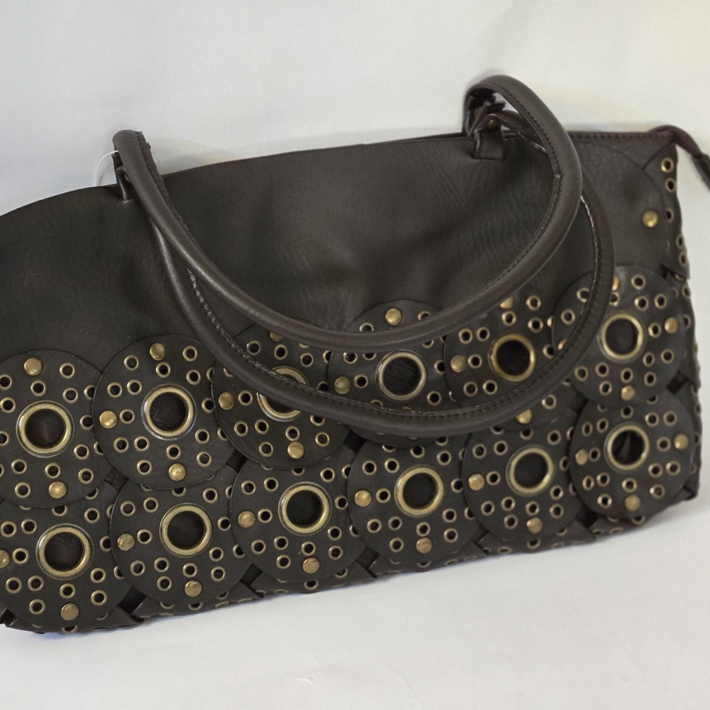 Women’s Dark Brown Shoulder Bag with Gold Grommet Accents